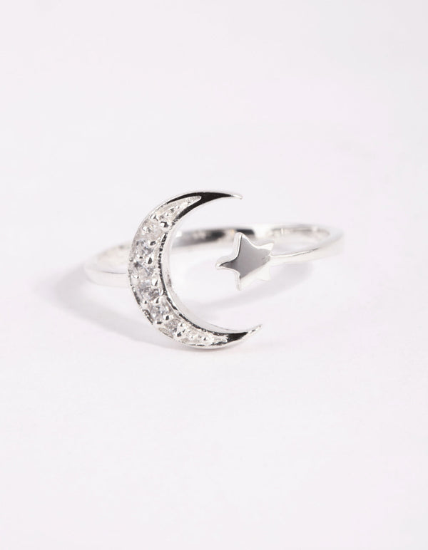 Sterling Silver Moon and Star Ring