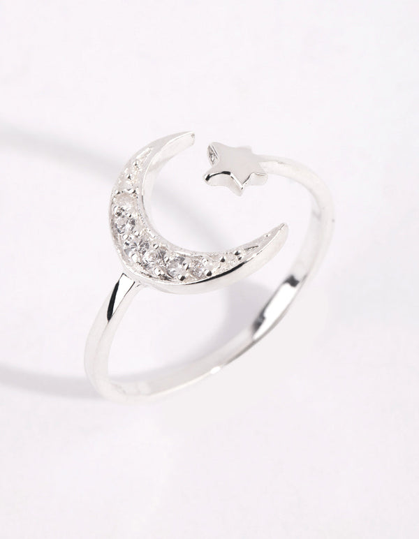 Sterling Silver Moon and Star Ring