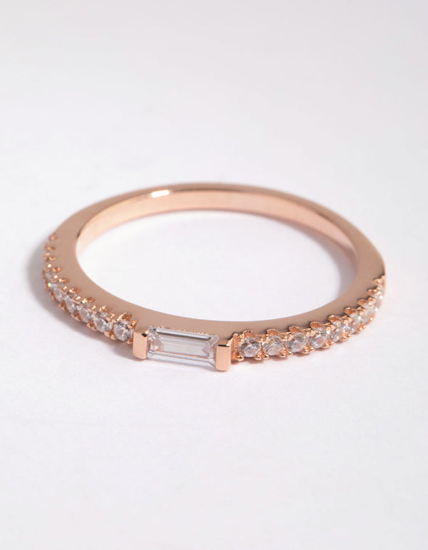 Rose Gold Plated Sterling Silver Baguette Ring