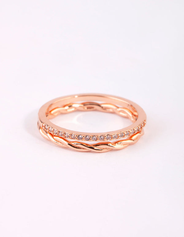 Rose Gold Plated Sterling Silver Diamante Ring Set