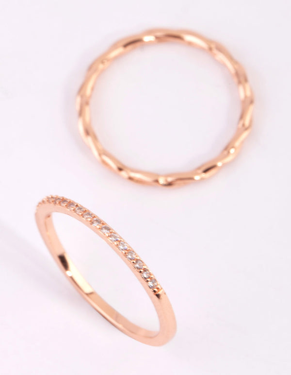 Rose Gold Plated Sterling Silver Diamante Ring Set