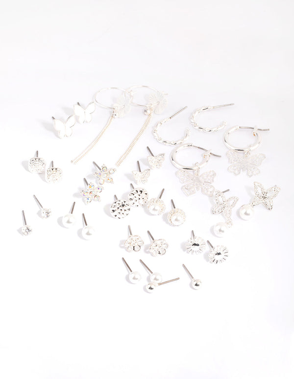 Silver Enamel Butterfly Earring Pack