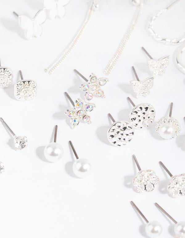 Silver Enamel Butterfly Earring Pack