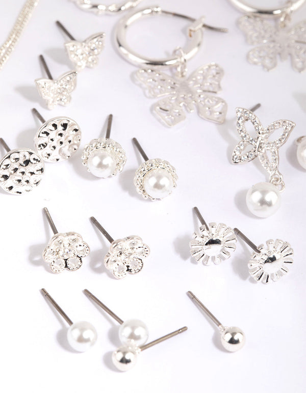 Silver Enamel Butterfly Earring Pack