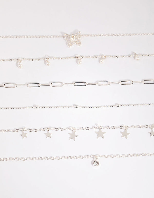 Silver Star and Pearl Choker Necklace Pack