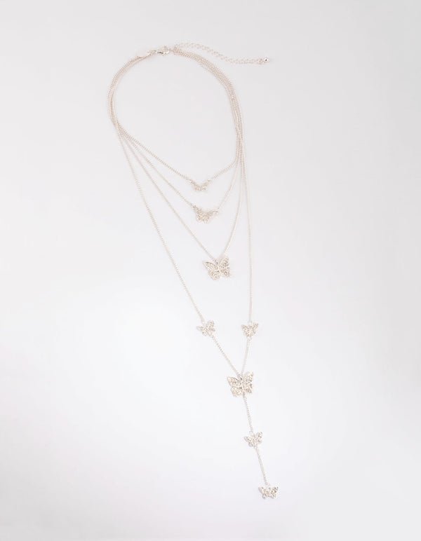 Silver Butterfly Layered Neclace