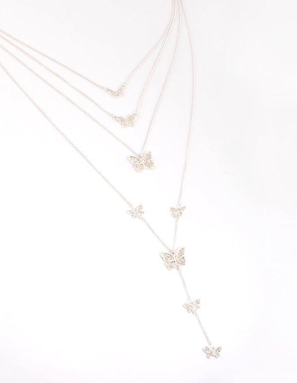Silver Butterfly Layered Neclace