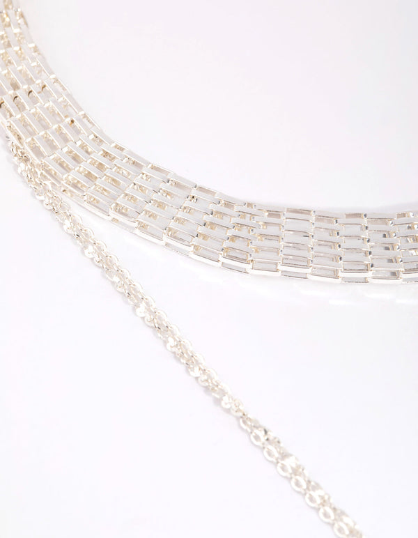Silver Mesh and Cross Necklace