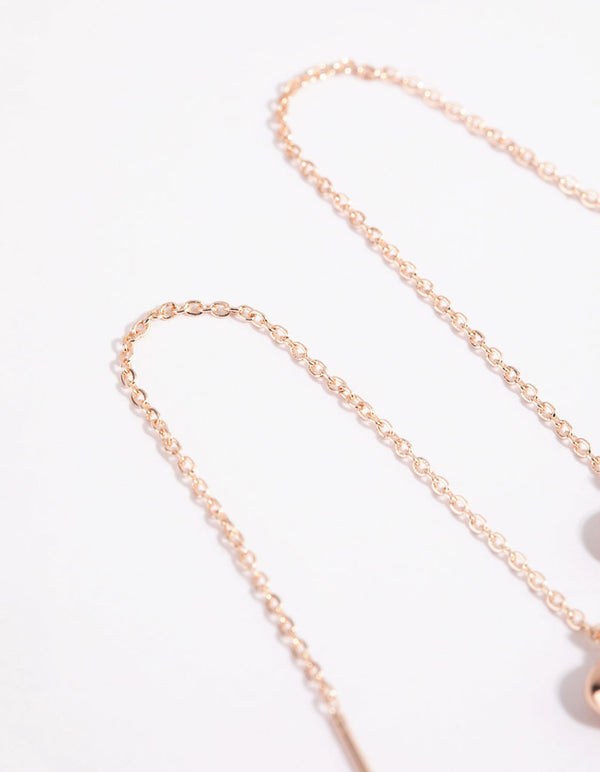 Rose Gold Thread Through Heart Drop Earrings