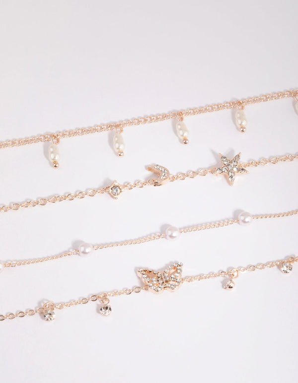 Rose Gold Butterfly Jingle Bracelet and Anklet Pack