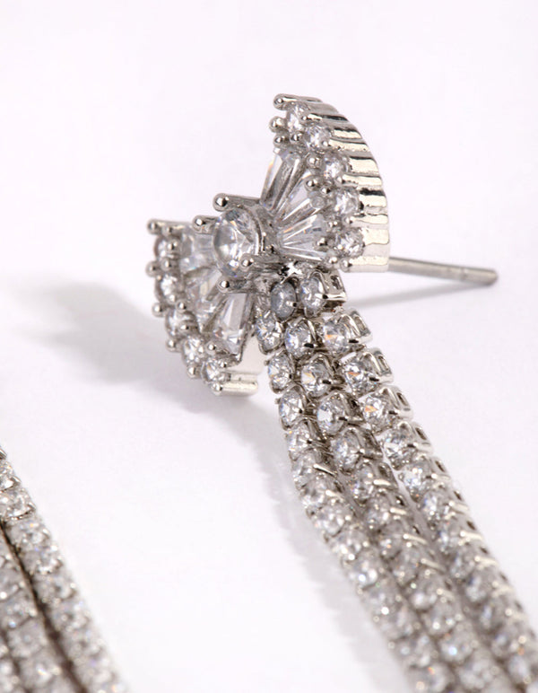Silver Cubic Zirconia Navette Bow Earrings