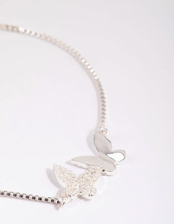 Silver Cubic Zirconia Double Butterfly Toggle Bracelet