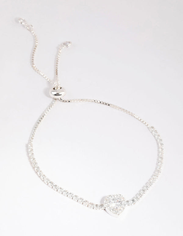 Silver Cubic Zirconia Heart Toggle Bracelet