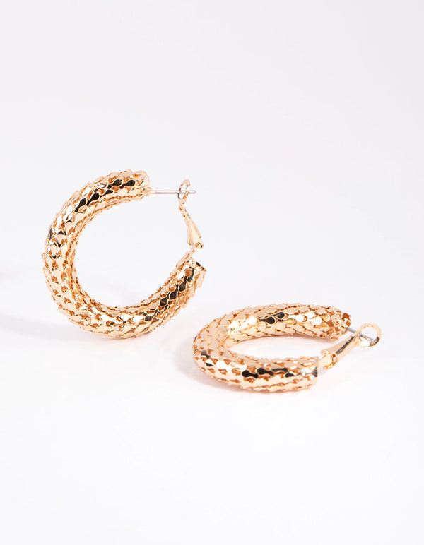 Gold Dragon Scale Hoop Earrings