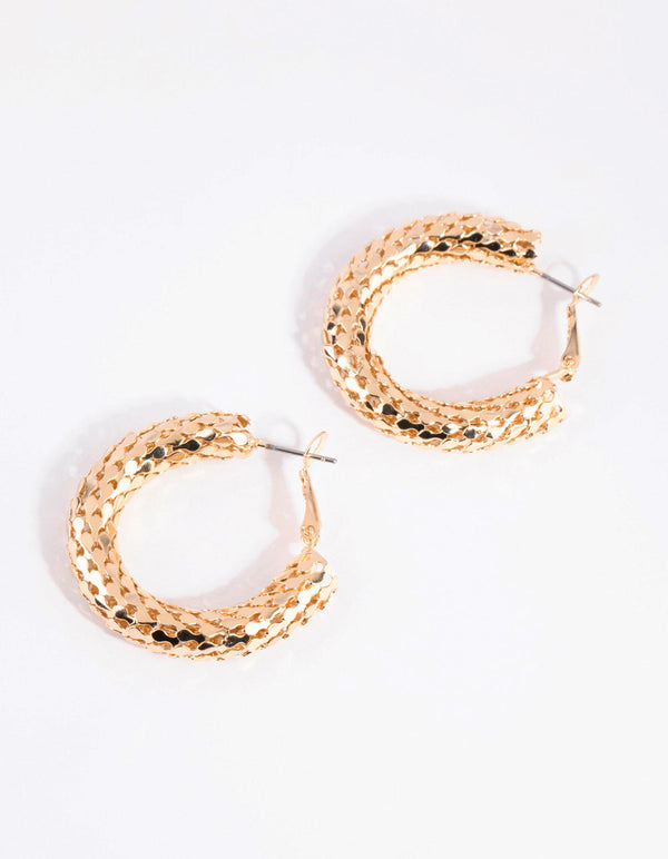 Gold Dragon Scale Hoop Earrings