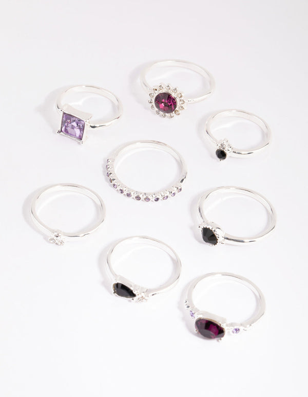 Silver Mixed Statement Stone Ring Pack