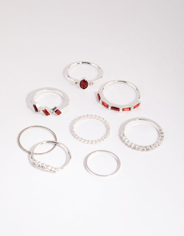 Silver Mixed Baguette Stone Ring Pack