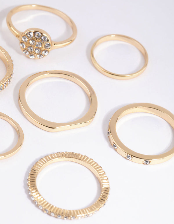 Gold Simple Band Diamante Ring Pack
