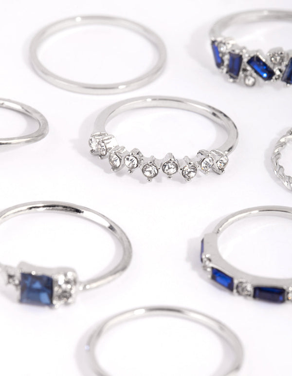 Rhodium Flower and Stone Mixed Ring Pack