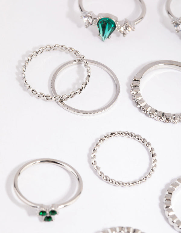 Rhodium Mixed Band and Stone Ring Pack