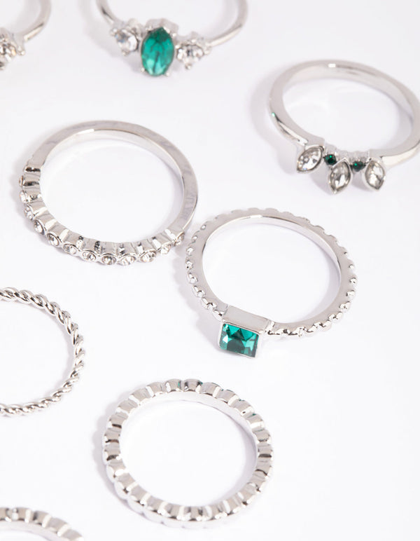 Rhodium Mixed Band and Stone Ring Pack