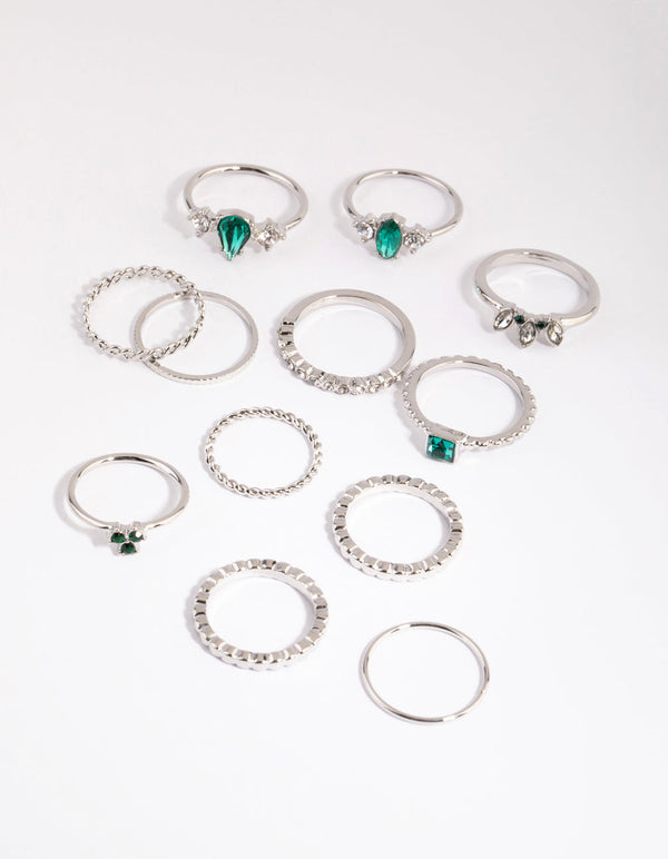 Rhodium Mixed Band and Stone Ring Pack