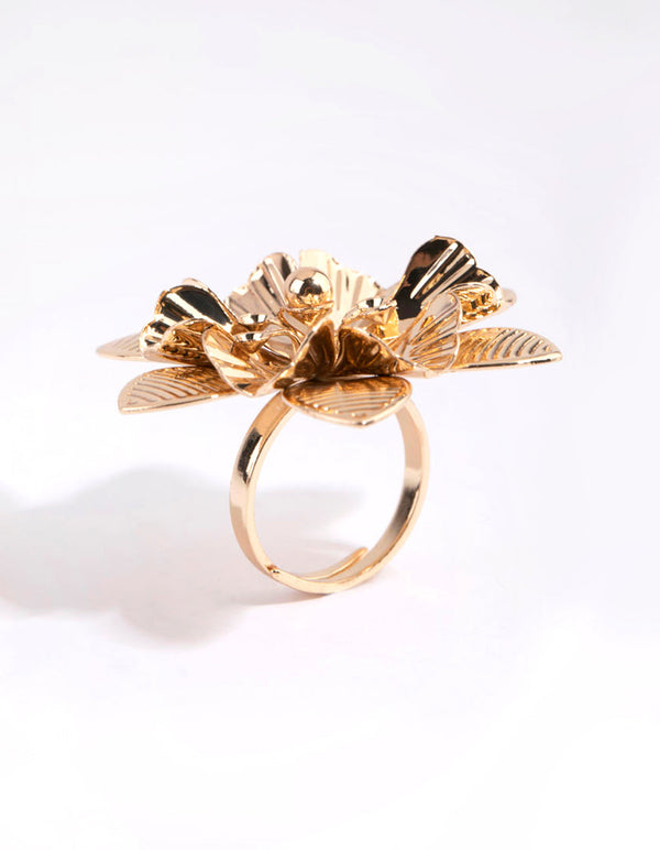 Gold Statement Metal Flower Ring