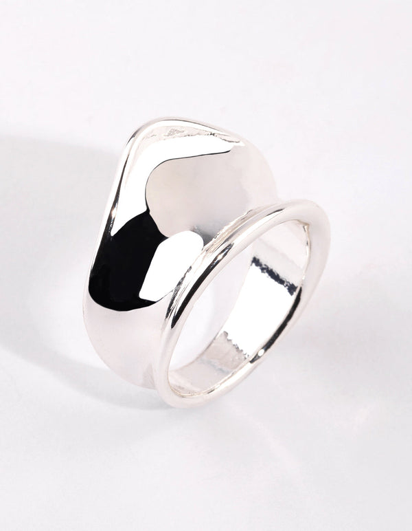 Rhodium Wide Molten Ring