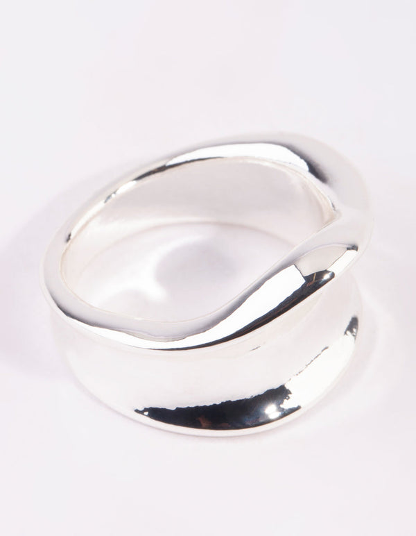 Rhodium Wide Molten Ring