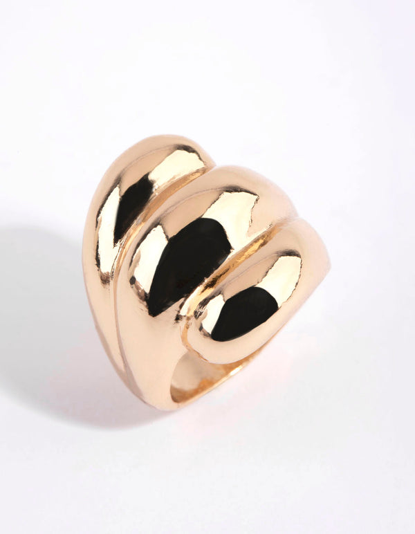 Gold Triple Row Bubble Ring