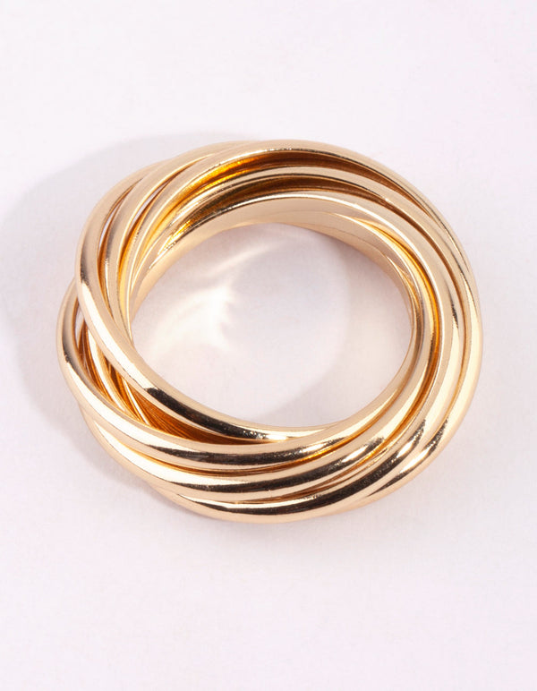Gold Plain Multi Band Twist Ring