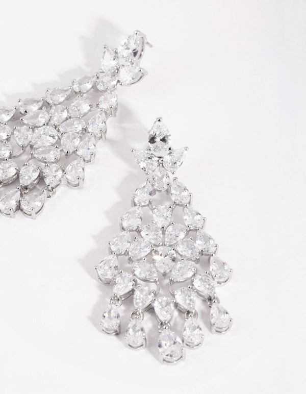 Rhodium Cubic Zirconia Statement Chandelier Drop Earrings