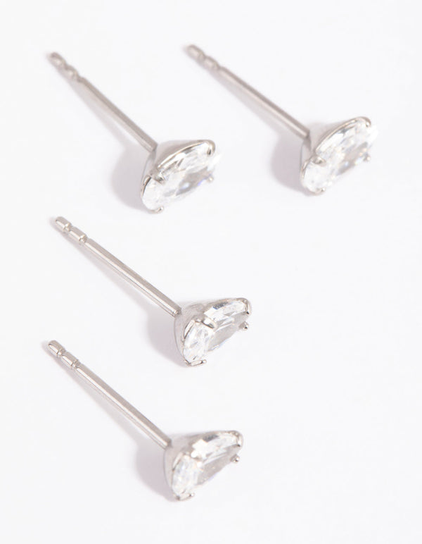 Surgical Steel Cubic Zirconia Pear and Oval Stud Earring Set