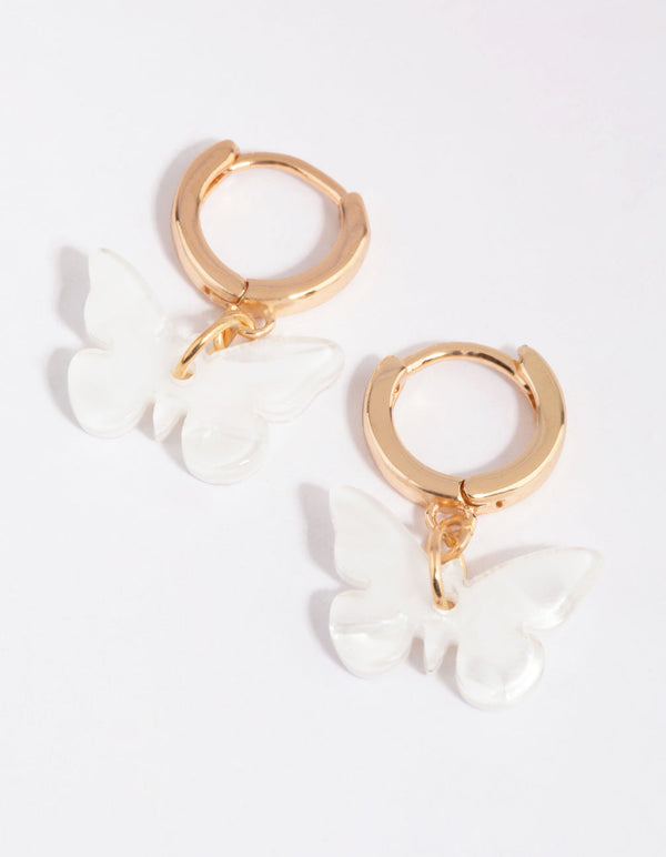 Gold and White Acrylic Butterfly Huggie Earrings