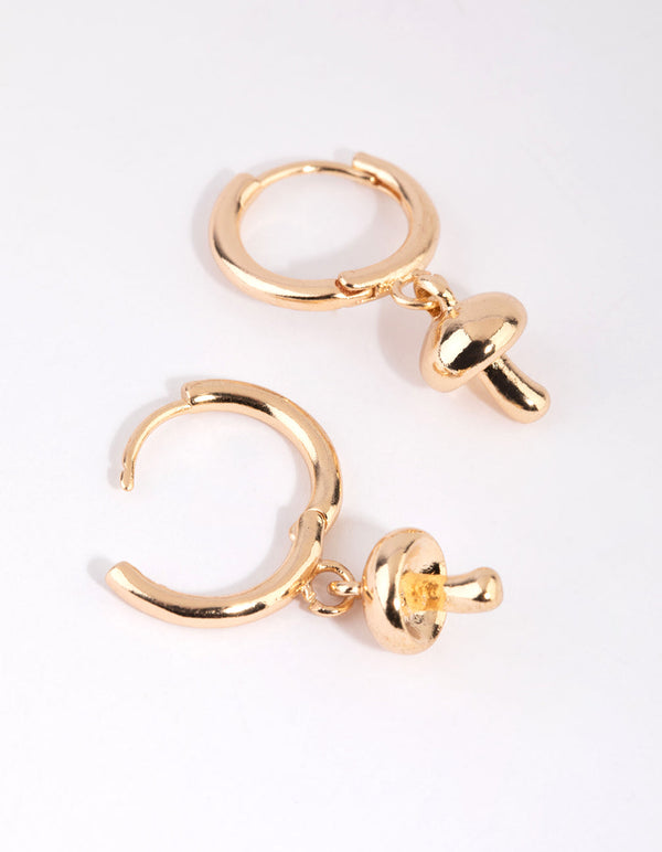 Gold Mushroom Huggie Earrings