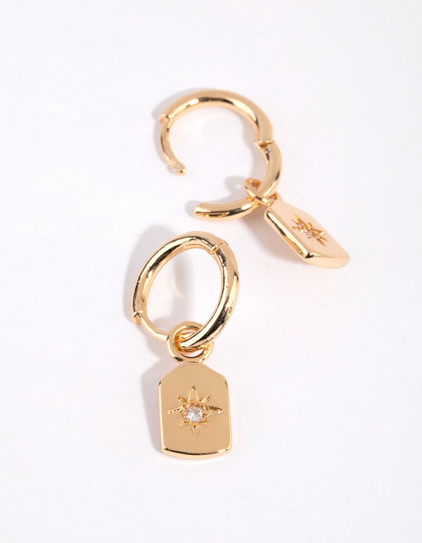 Gold Rectangular Diamante Huggie Earrings