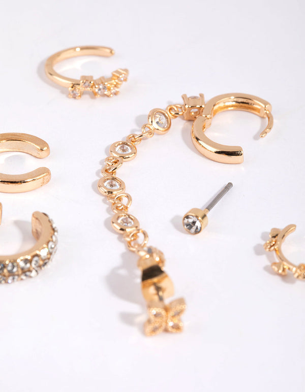 Gold Dainty Diamante Mixed Earrings Pack
