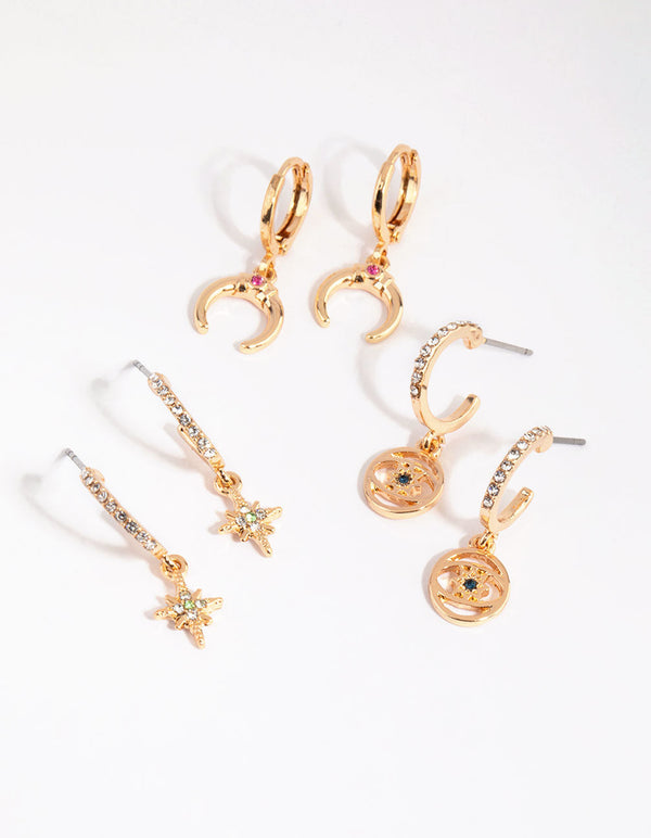 Gold Talisman Huggie Earring Pack