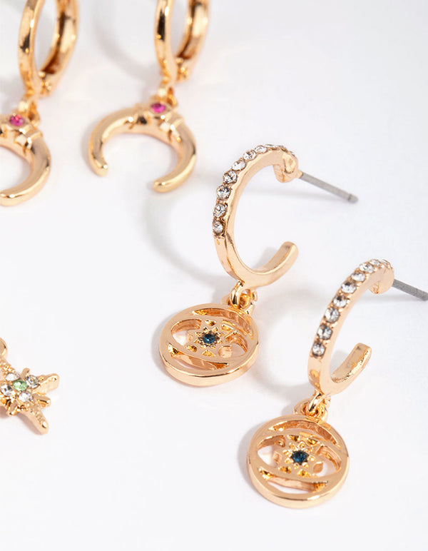Gold Talisman Huggie Earring Pack