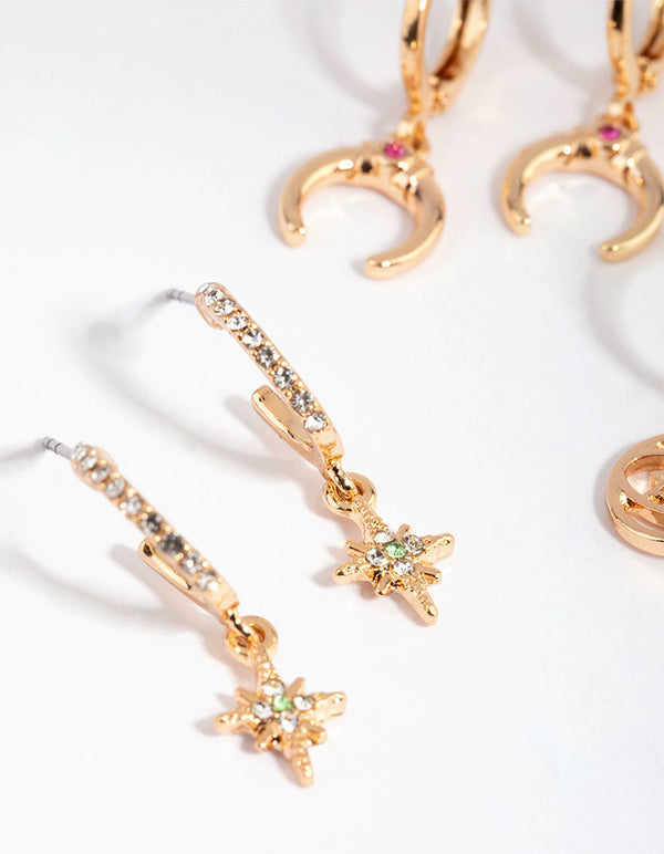 Gold Talisman Huggie Earring Pack