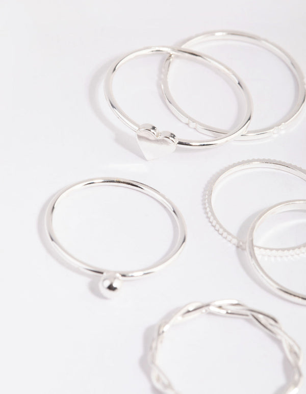 Silver Love and Shapes Ring Pack