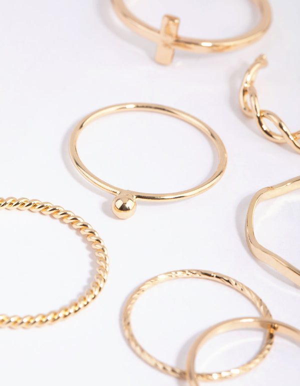 Gold Cross and Wave Ring Pack