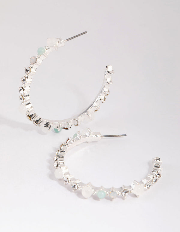 Silver Mixed Stone Hoop Earrings