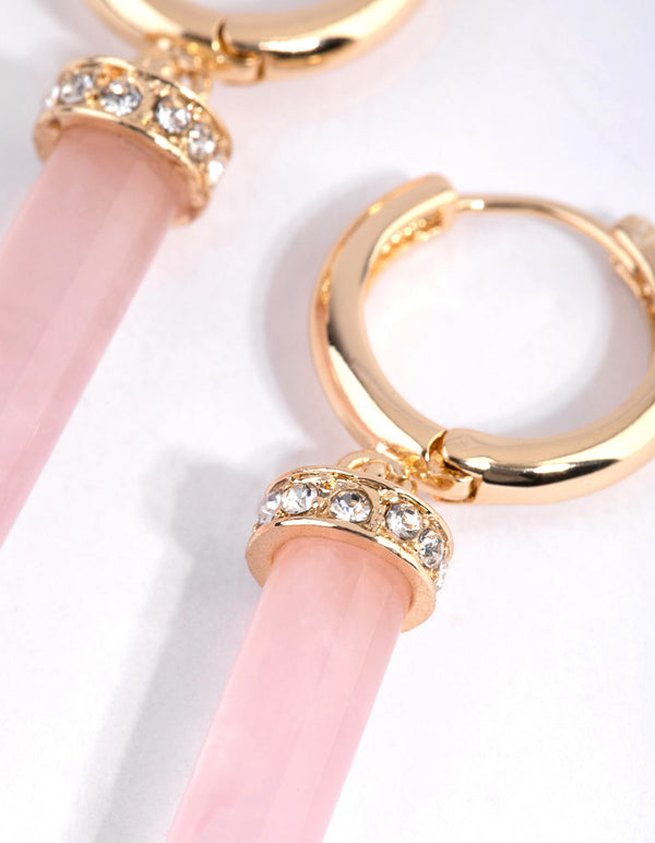 Gold Rose Quartz Shard Huggie Earrings