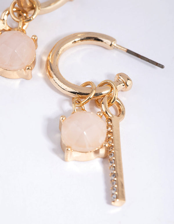 Gold Rose Quartz Huggie Hoop Earrings