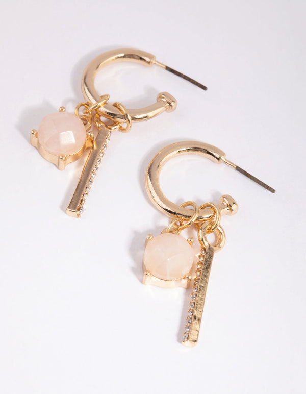 Gold Rose Quartz Huggie Hoop Earrings