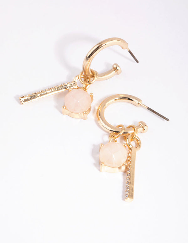 Gold Rose Quartz Huggie Hoop Earrings