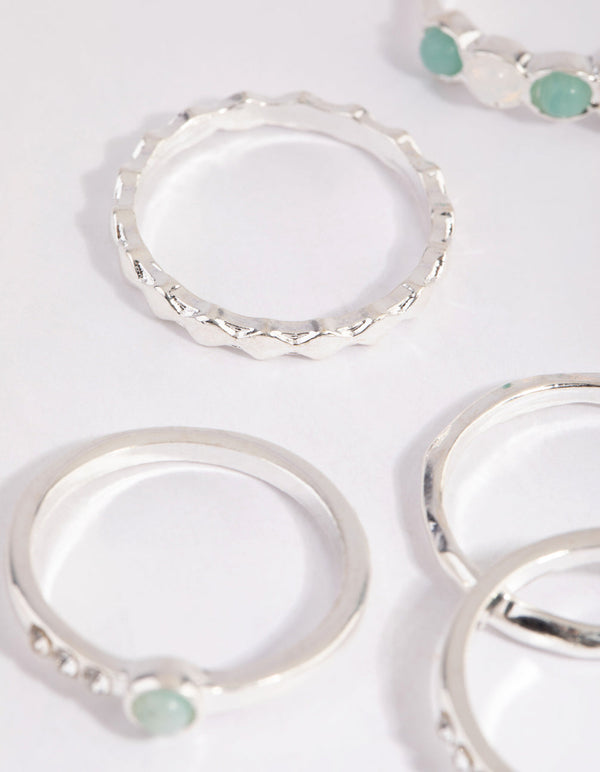 Silver Mixed Stone Ring Stack Pack
