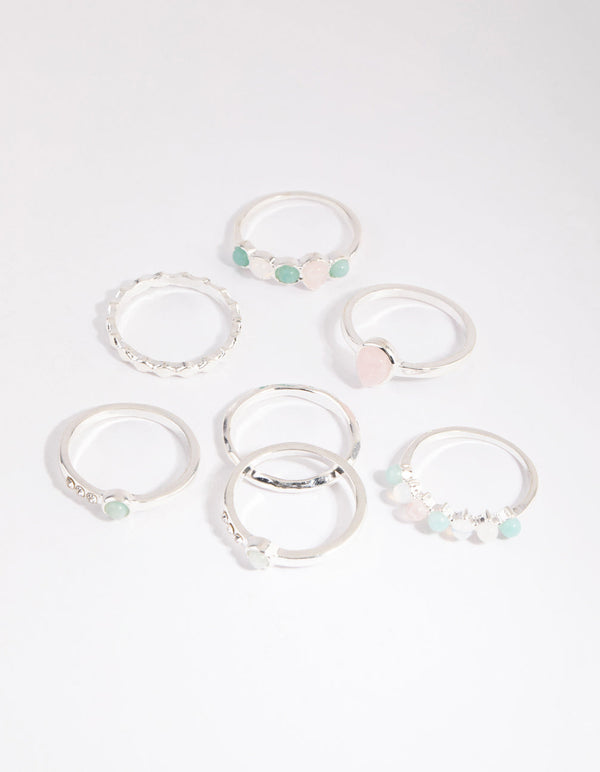 Silver Mixed Stone Ring Stack Pack