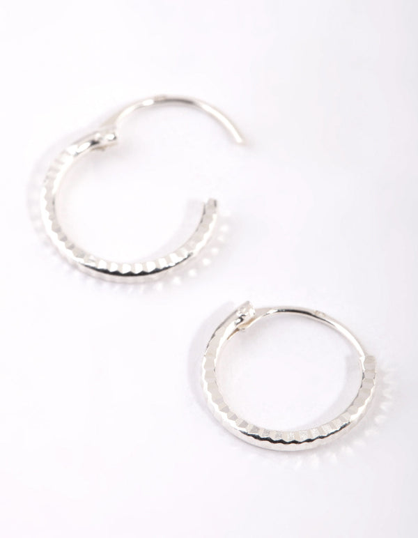 Sterling Silver Diamond Cut Hoop Earrings